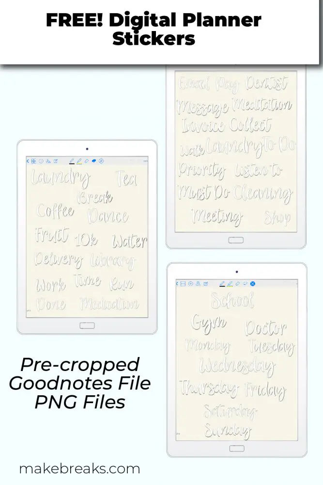 Free Essential Words Digital Planner Stickers for Goodnotes & PNG files – White