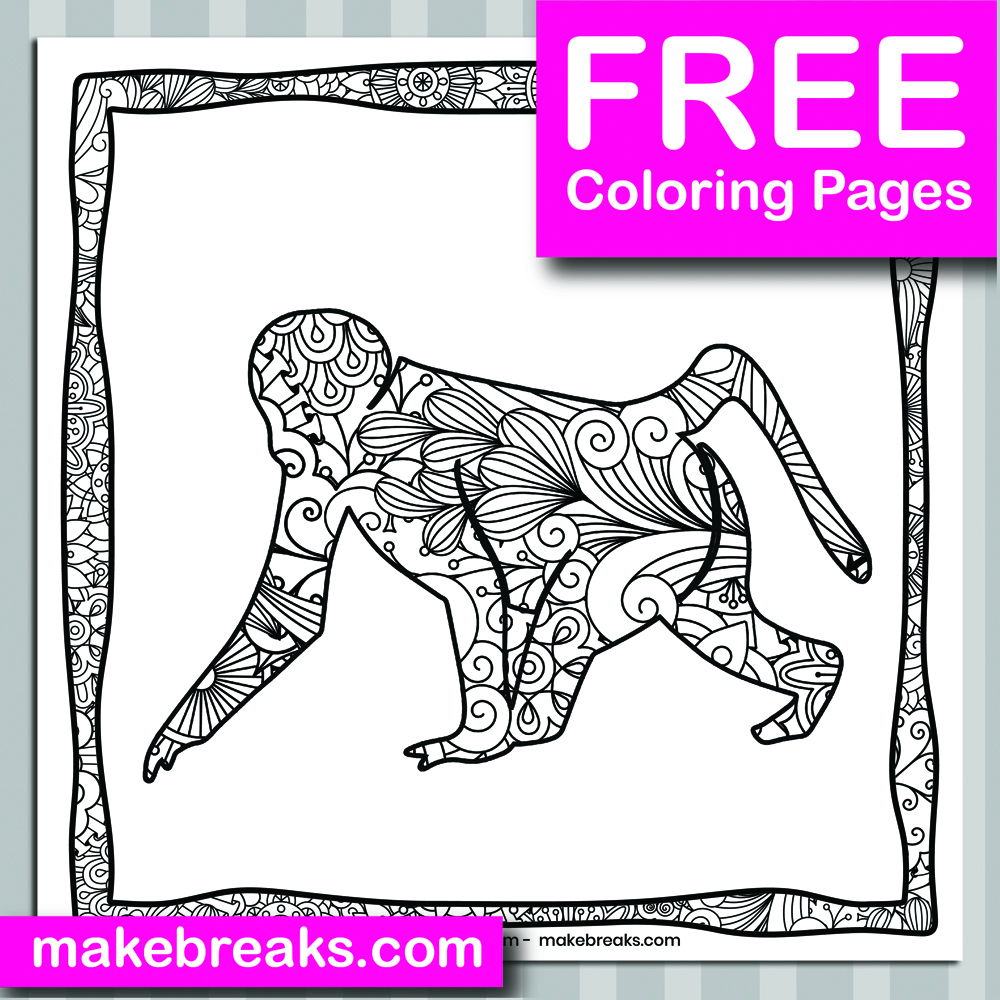 Free Monkey Animal Coloring Page