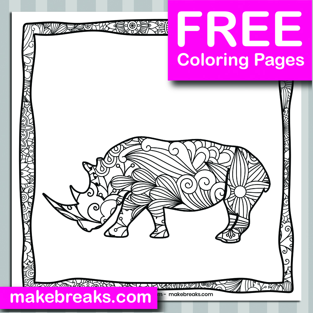 Free Rhino Animal Coloring Page