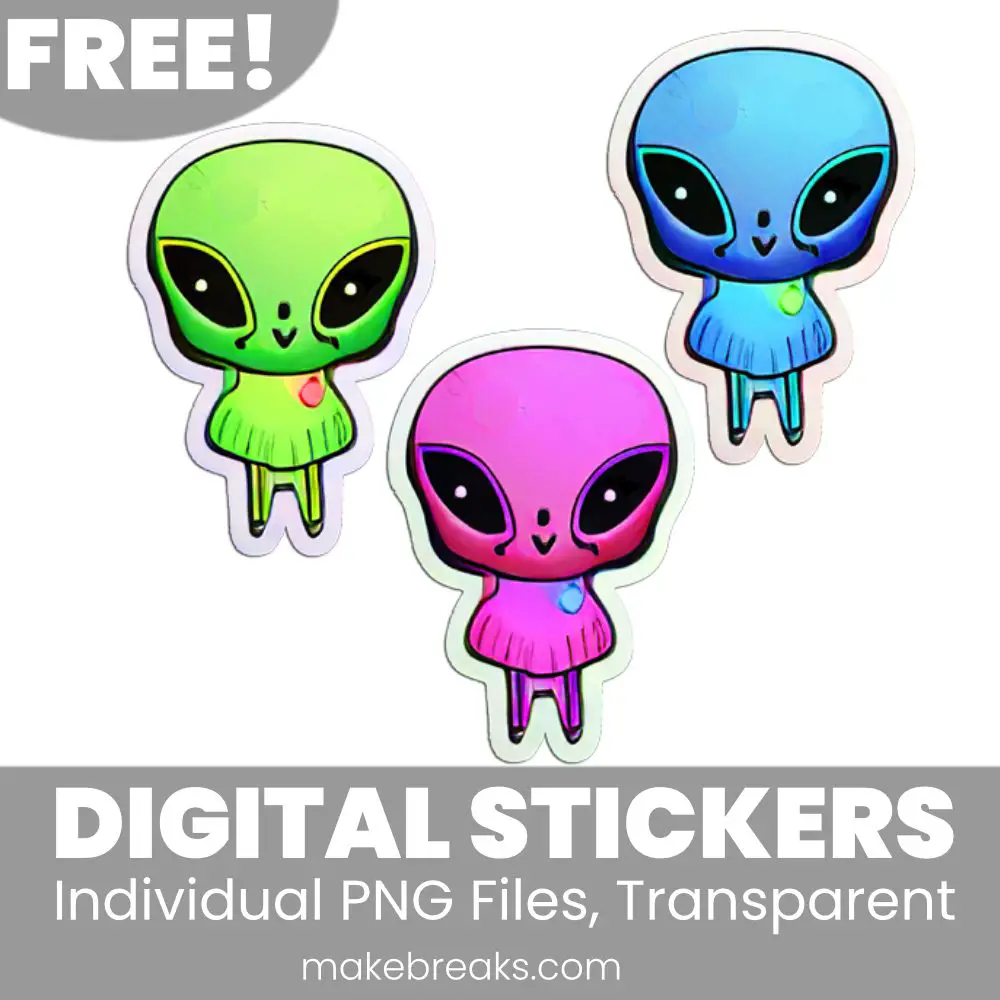 Free Cute Alien (2) Digital Planner Stickers - PNG Files - Make Breaks