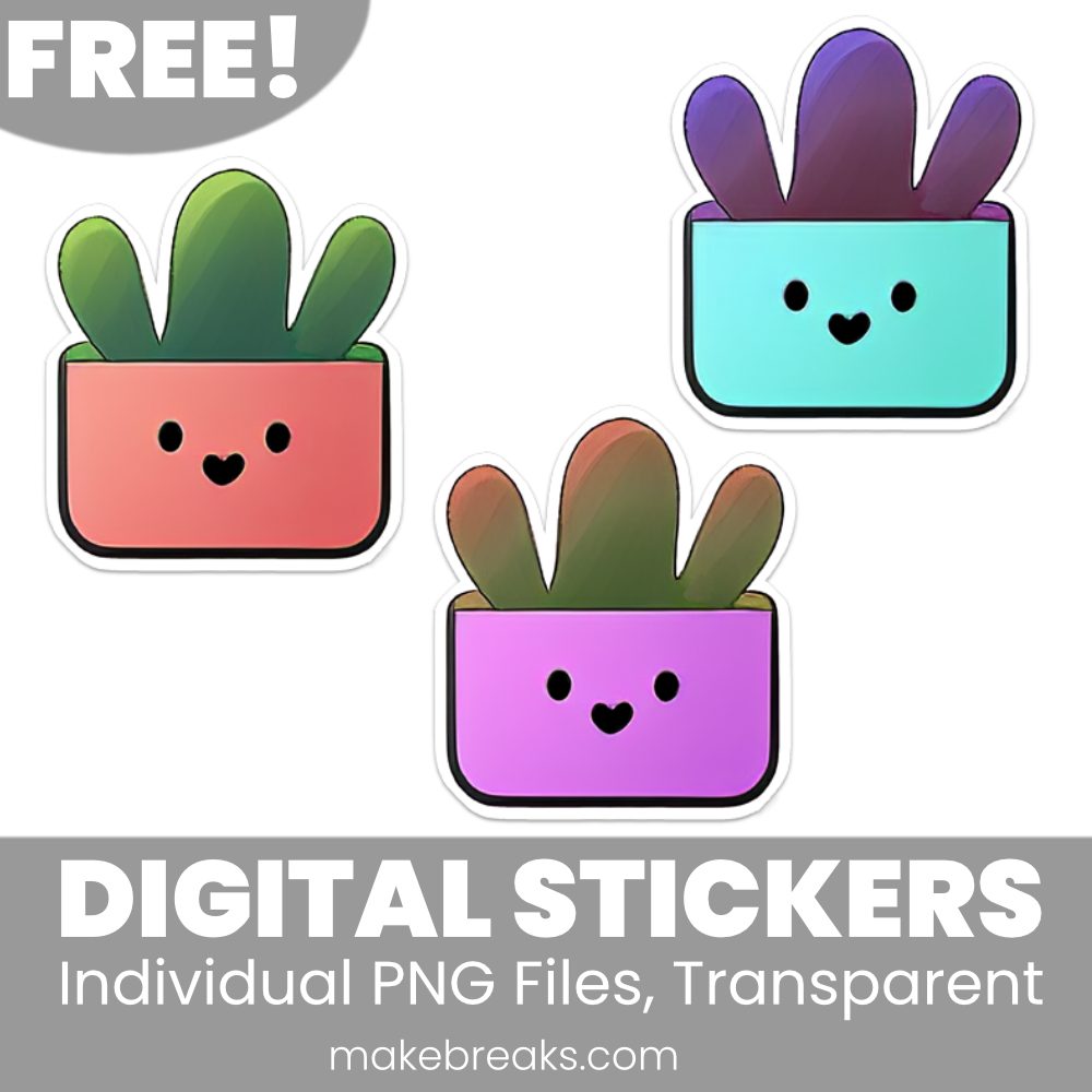 Free Cute Cactus in a Pot Digital Planner Stickers – PNG Files