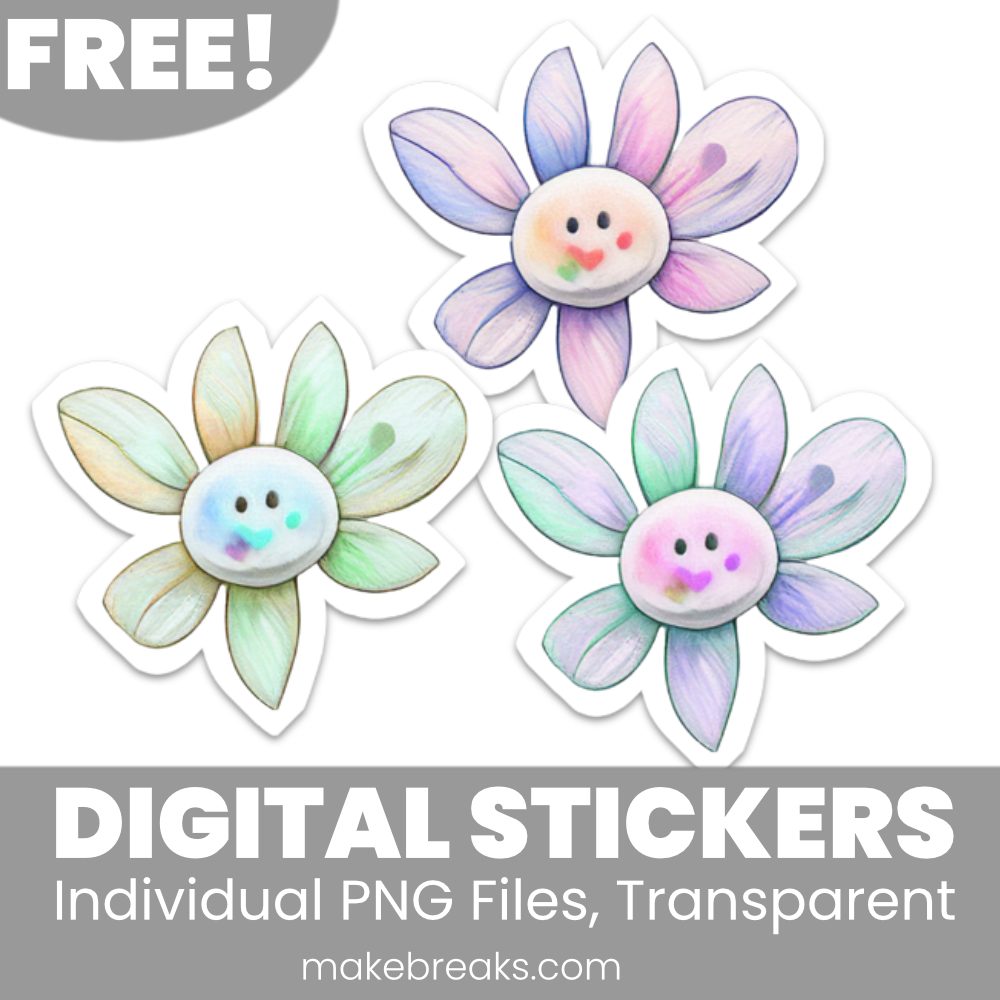 Free Colorful Watercolor Flower Digital Planner Stickers – PNG Files