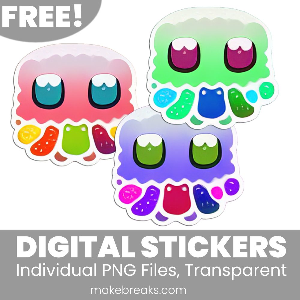Free Colorful Watercolor Jelly Monster Digital Planner Stickers – PNG Files