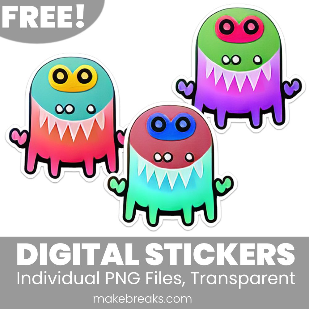 Free Colorful Watercolor Monster (Set 2) Digital Planner Stickers – PNG Files