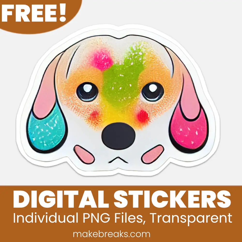 Free Colorful Dog Head Digital Planner Stickers – PNG Files