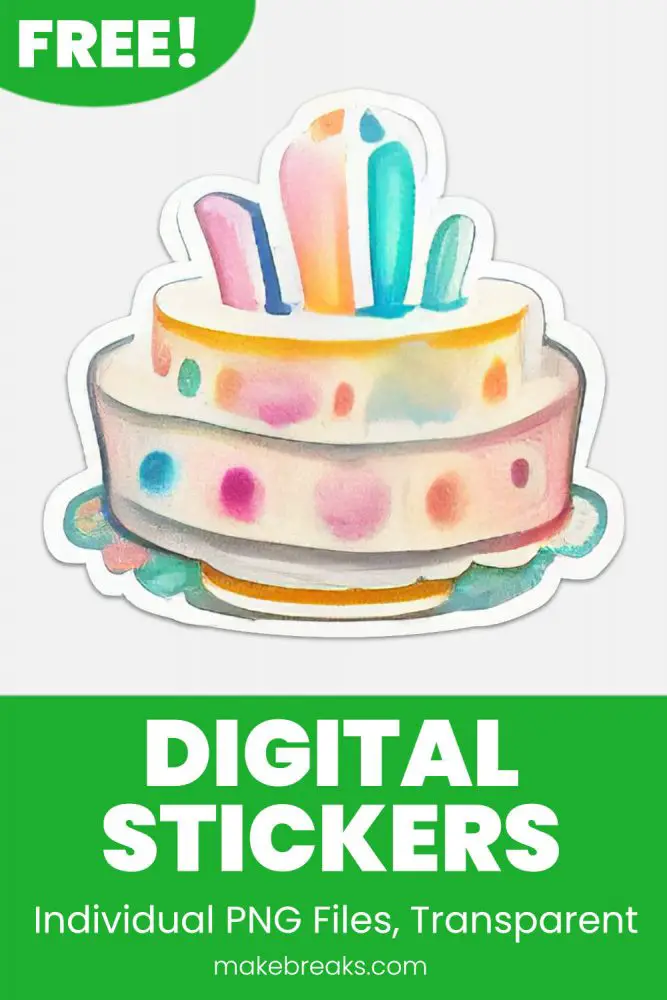 Free Birthday Cake Digital Planner Stickers - PNG Files - Make Breaks