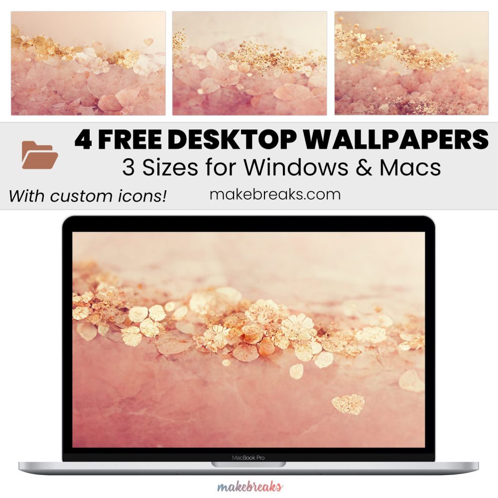 Pink and Gold Design Wallpaper SET 1 – Free Aesthetic Desktop Organizers with Custom Icons, 4 Designs in 3 Ratios for Macs and Windows
