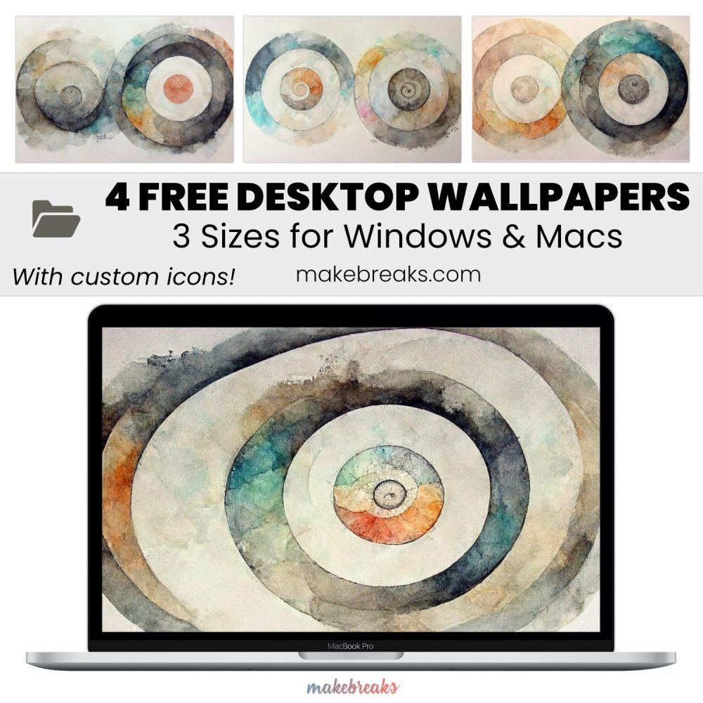 Neutral Watercolor Spirals Wallpaper – Free Aesthetic Desktop Organizers with Custom Icons, 4 Designs in 3 Ratios for Macs and Windows