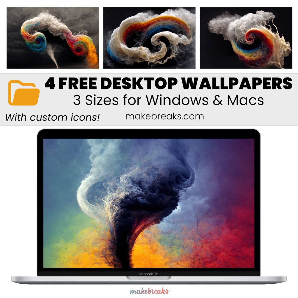 Colorful Tornado Wallpaper – Free Aesthetic Desktop Organizers with Custom Icons, 4 Designs in 3 Ratios for Macs and Windows