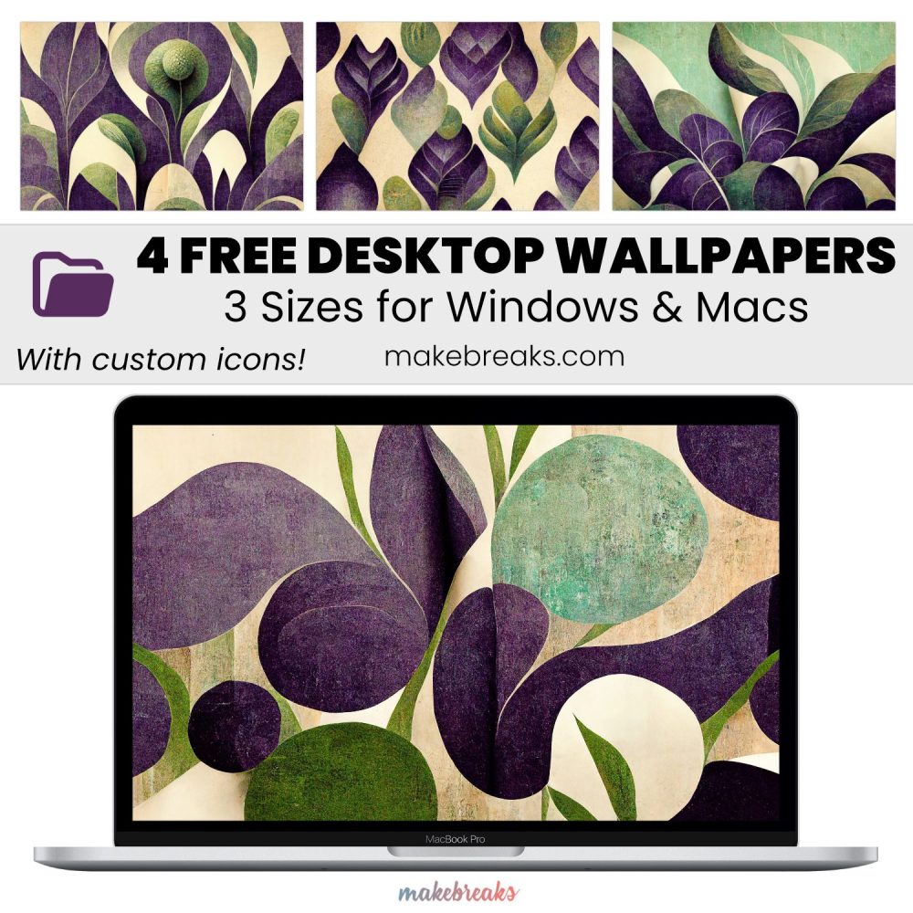 Sage Green & Purple Boho Wallpaper – Free Aesthetic Desktop Organizers with Custom Icons, 4 Designs in 3 Ratios for Macs and Windows