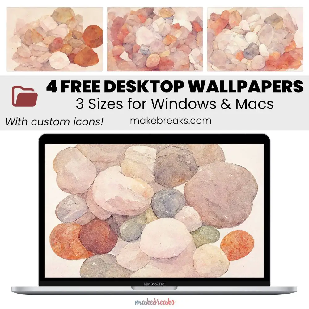 Pink Pebble Wallpaper SET 1 – Free Aesthetic Desktop Organizer Backgrounds with Custom Icons, 4 Designs in 3 Ratios for Macs and Windows