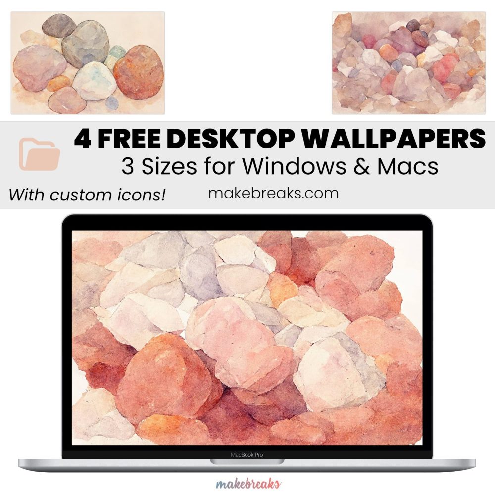 Pink Pebble Wallpaper SET 3 – Free Aesthetic Desktop Organizer Backgrounds with Custom Icons, 3 Designs in 3 Ratios for Macs and Windows