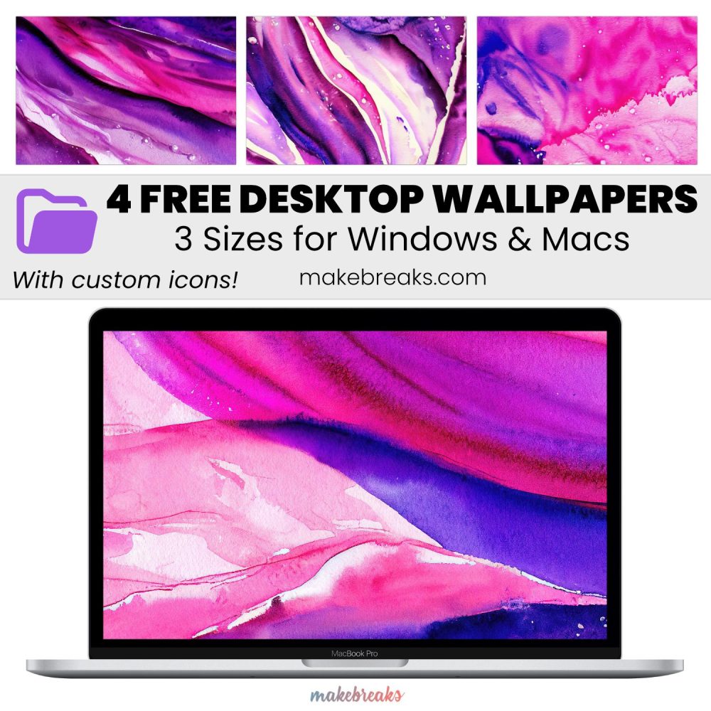 Colorful Pink and Purple Paint Design  Wallpaper – Free Aesthetic Desktop Organizers with Custom Icons in 3 Ratios for Macs and Windows
