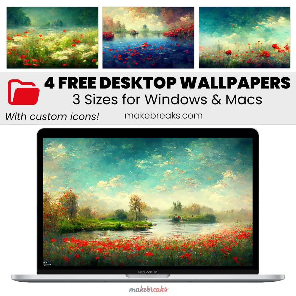 Monet Style Painterly Wallpaper – Free Aesthetic Desktop Organizers with Custom Icons, 4 Designs in 3 Ratios for Macs and Windows