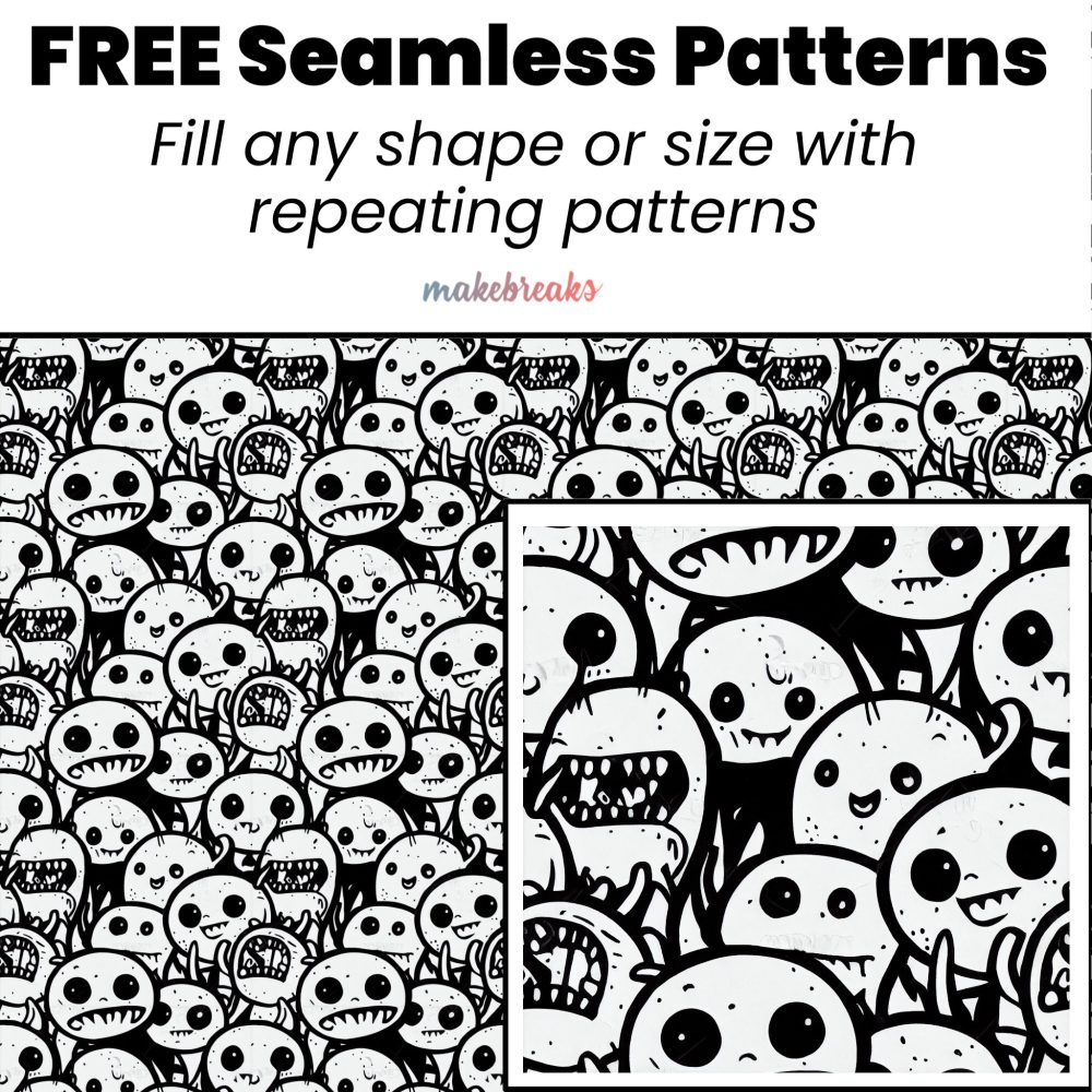 Black and White Monsters Seamless Pattern Tile
