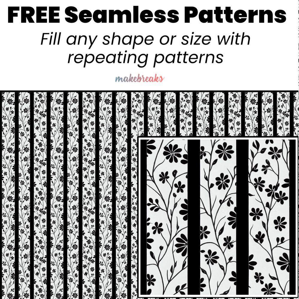 Black and White Floral Stripes Seamless Pattern Tile