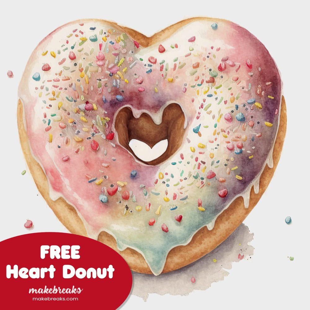 Free Printable Heart Shape Donut Illustration