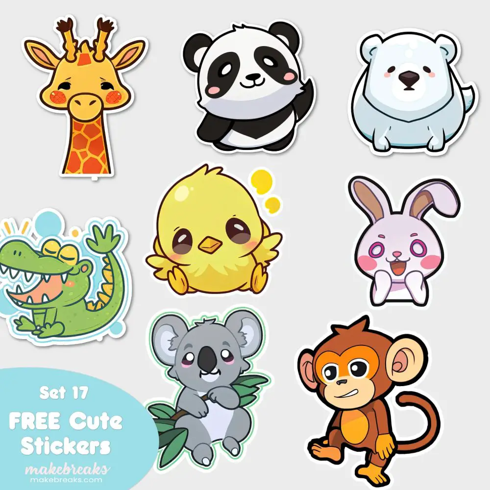 FREE Cute Animals Stickers Clipart – SET 3