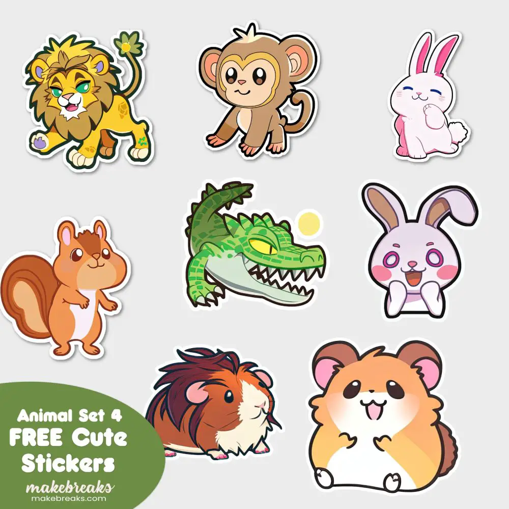 FREE Cute Animals Stickers Clipart - SET 4 - Make Breaks