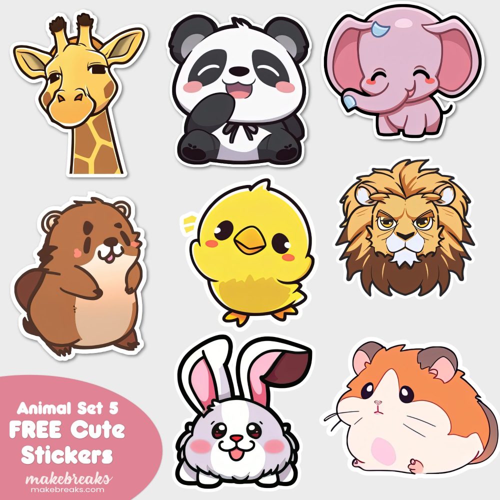 FREE Cute Animals Stickers Clipart – SET 5