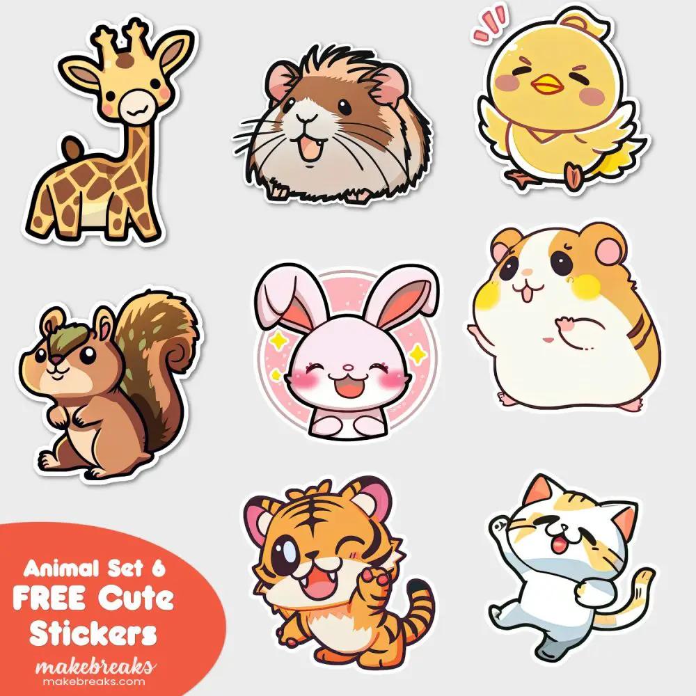 FREE Cute Animals Stickers Clipart – SET 6
