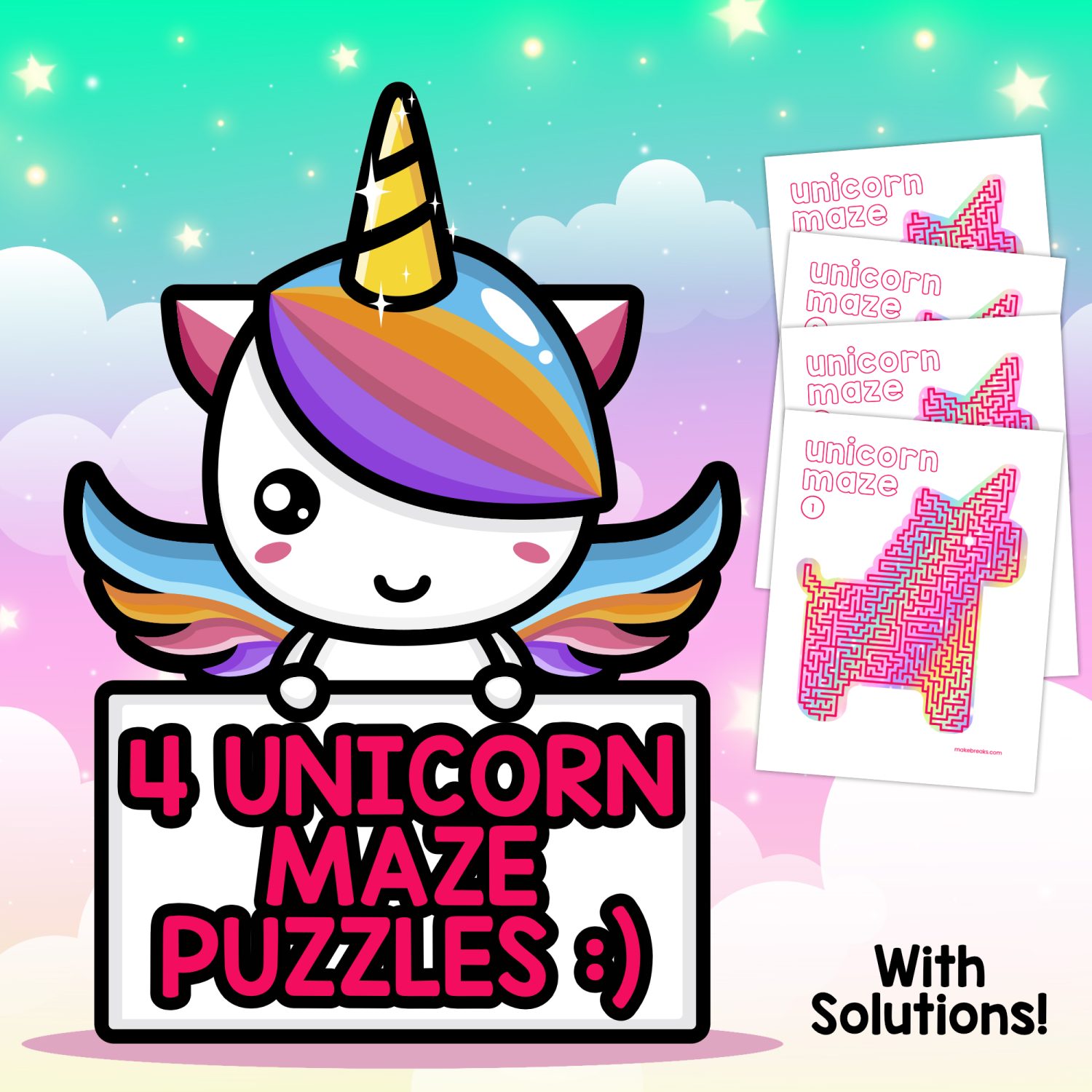 Free Printable Pink Unicorn Mazes 🦄 - Make Breaks