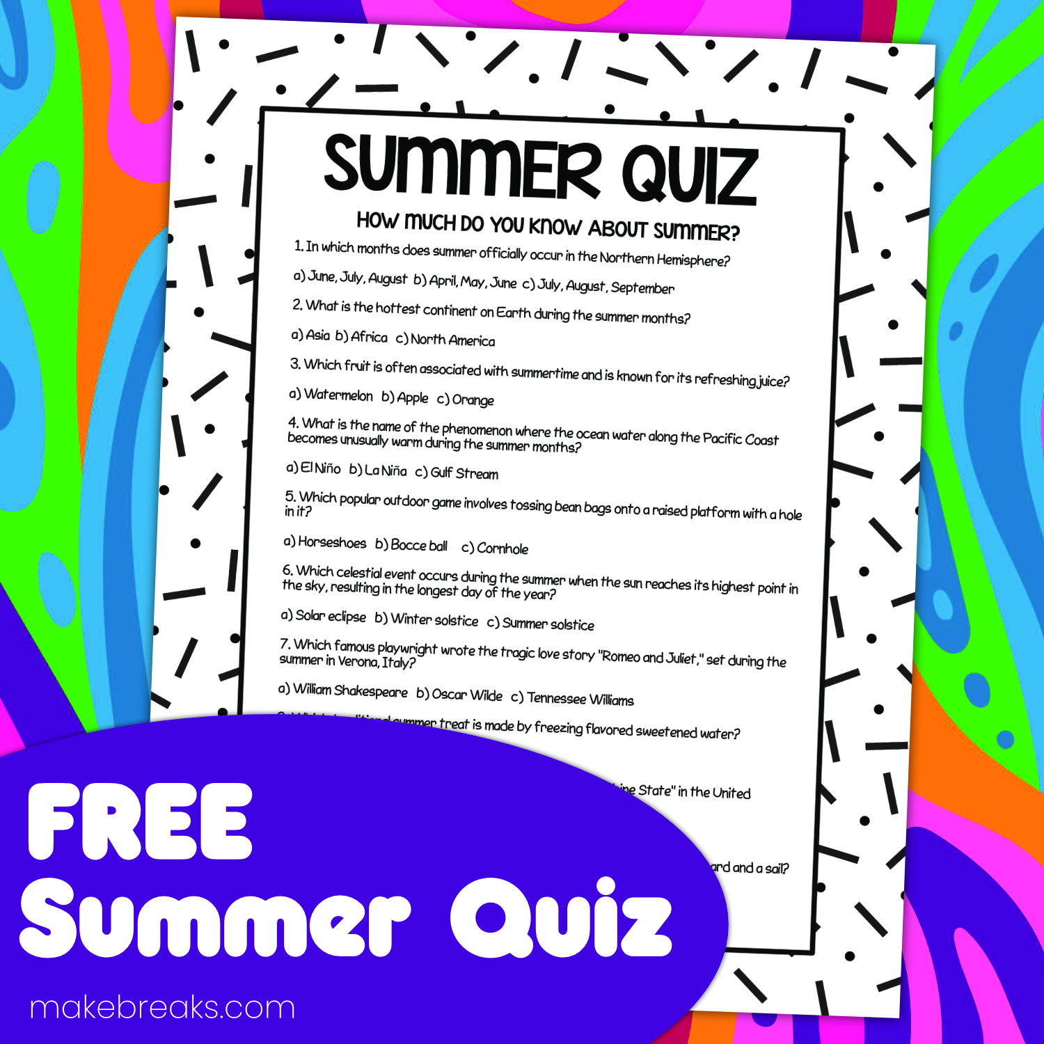 Free Printable Summer Quiz Make Breaks
