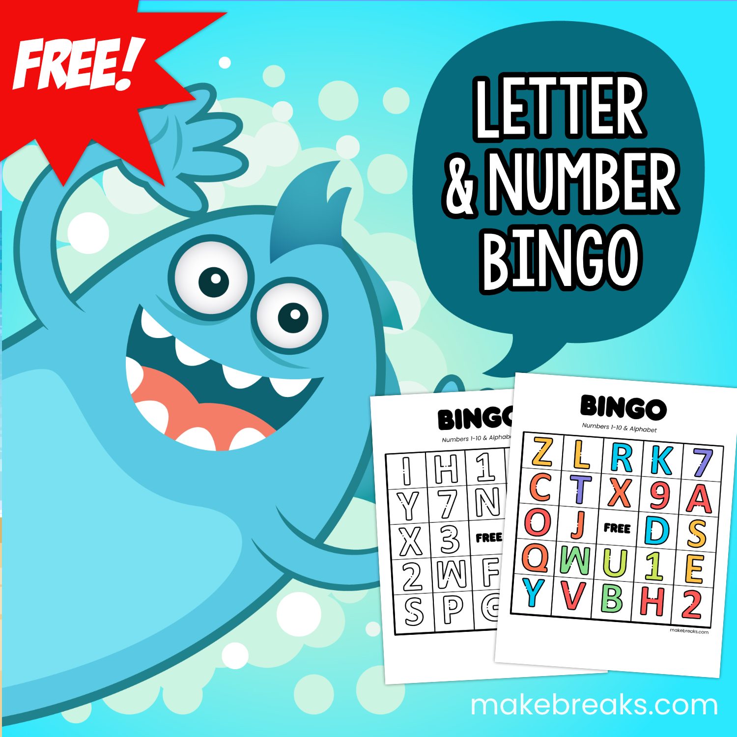 Free Printable Numbers & Letters Bingo Cards - Make Breaks