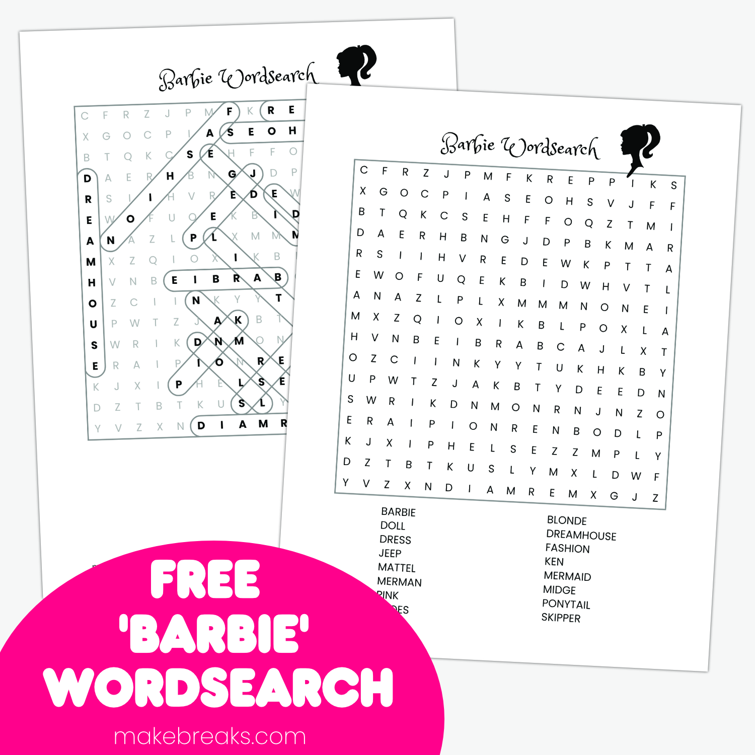 Free Barbie Themed Wordsearch Puzzle Make Breaks