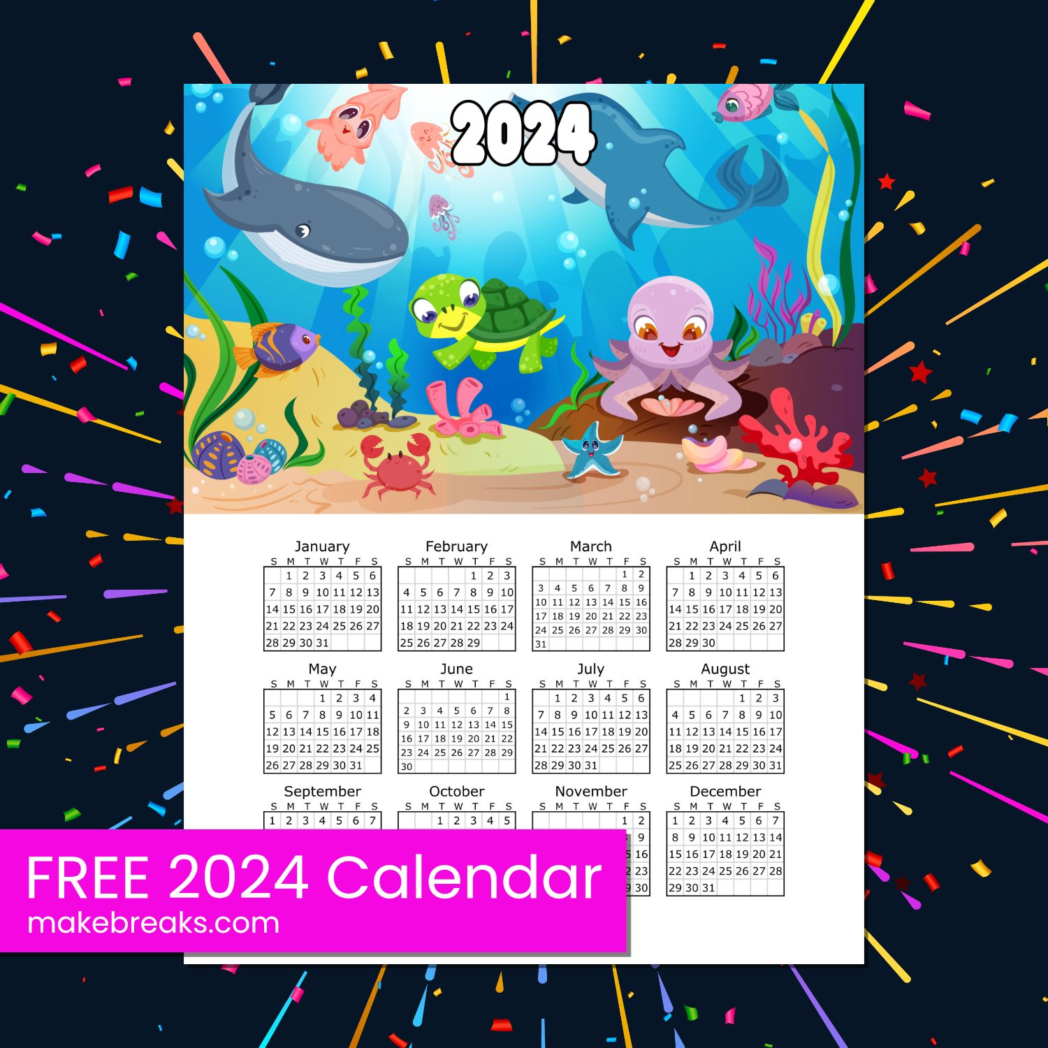 Free Printable Fish Calendar 2024 Make Breaks