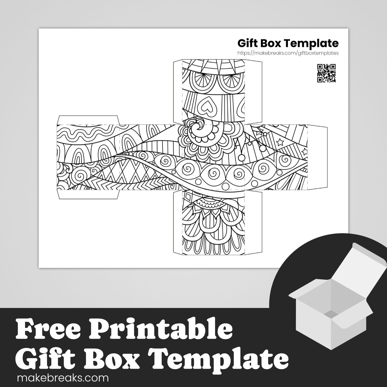 Free Printable Cube Gift Box to Color - Make Breaks