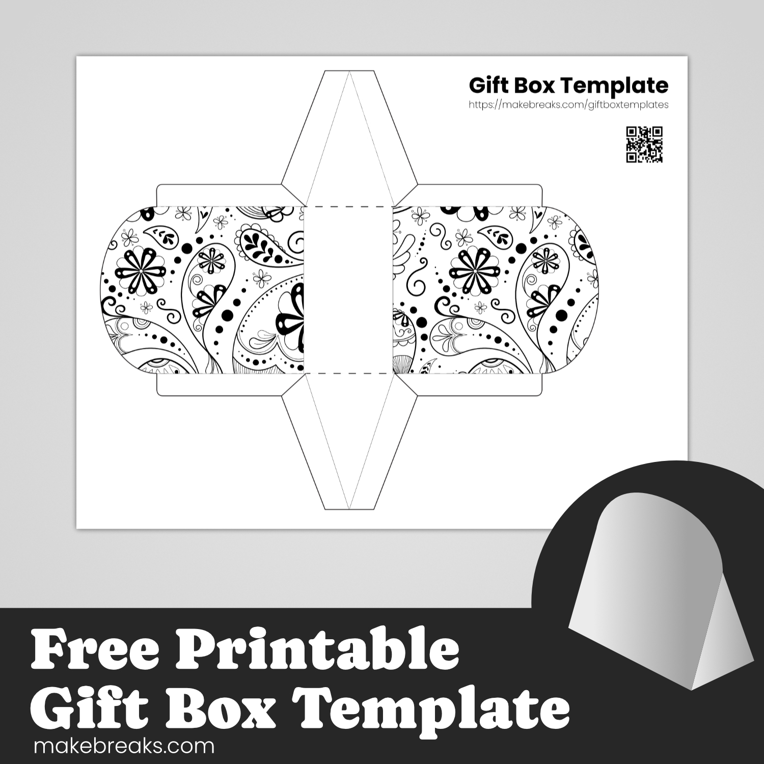 Free Printable Folded Gift Box To Color 3 Make Breaks