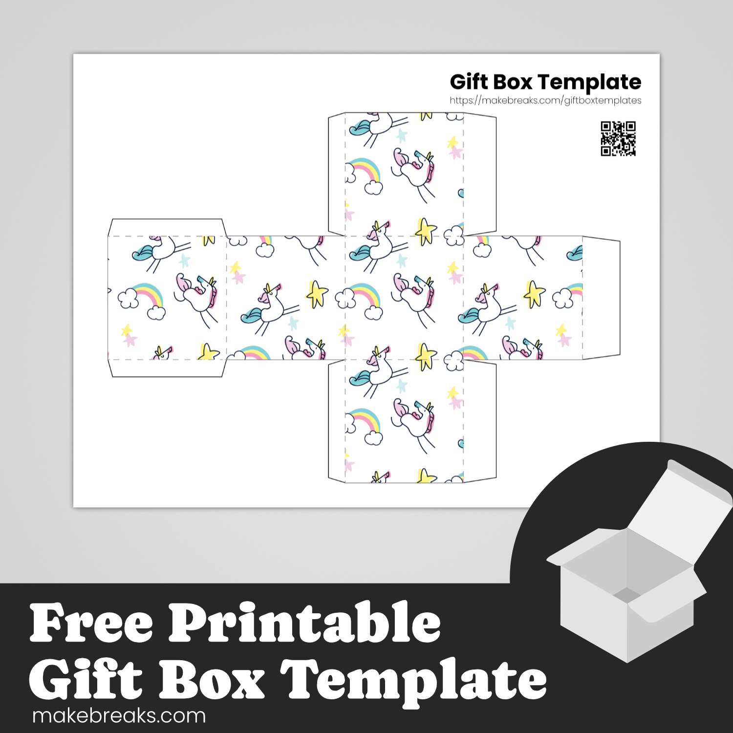 Free Printable Gift Box With Unicorn Design - Make Breaks